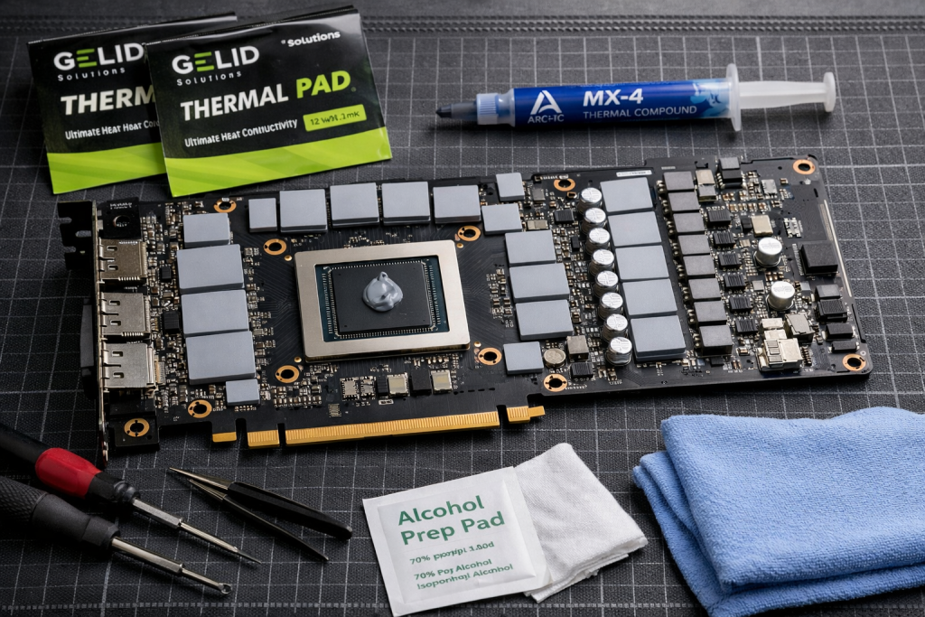 mantenimiento de tarjeta grafica con thermal pads gelid y pasta termica mx4